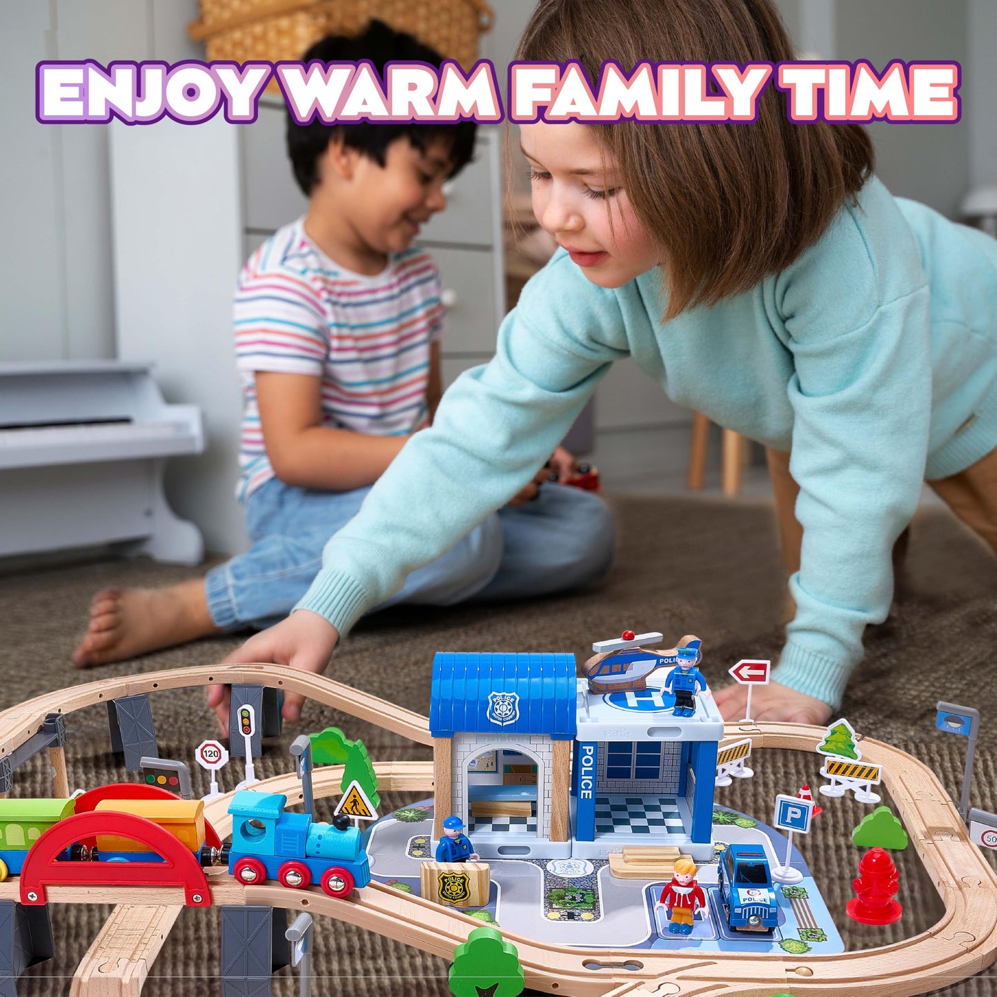 102Pcs Wooden Train Set for Toddlers, Wooden Train Track - Expandable and Changeable, Safe Educational Train Toys Gift for Boys & Girls Kids Ages 3-5 4-8, Compatible with All Major Brands