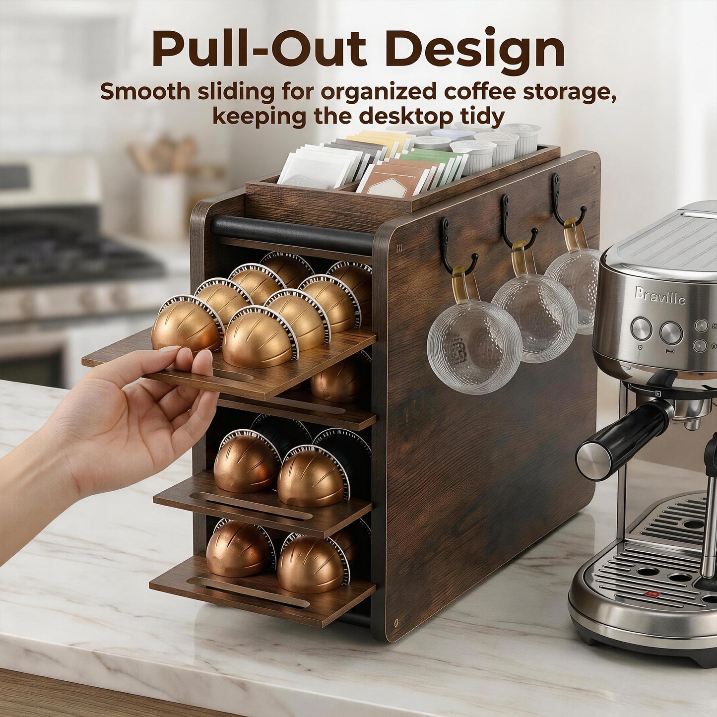 yoopin Coffee Pod Drawer Holder, Wooden Coffee Pod Storage