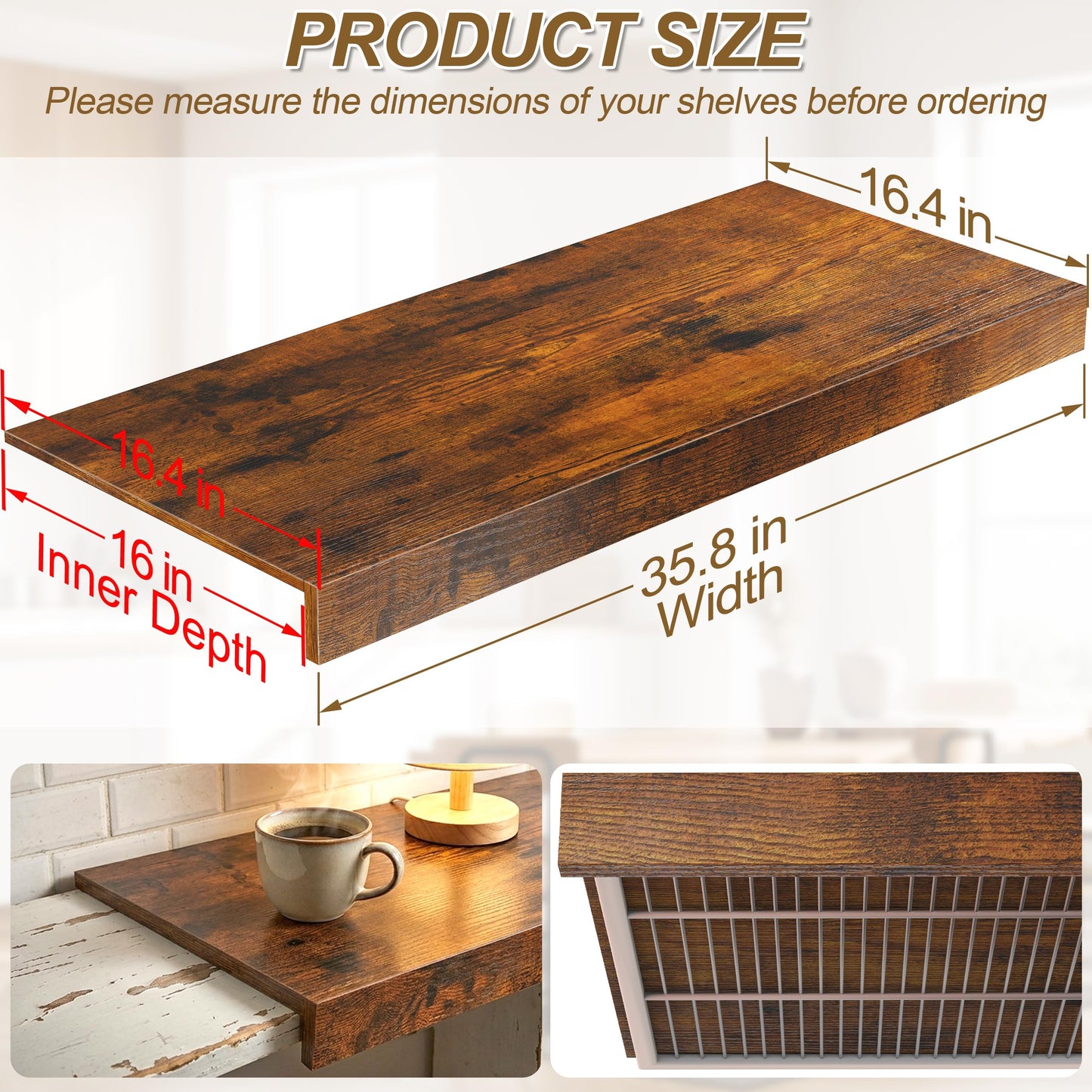 MyLifeUNIT Wire Shelf Covers, 4 PCS 35.8" W x 16" D Wood Wire Rack Covers for Pantry, Closet, Laundry Room