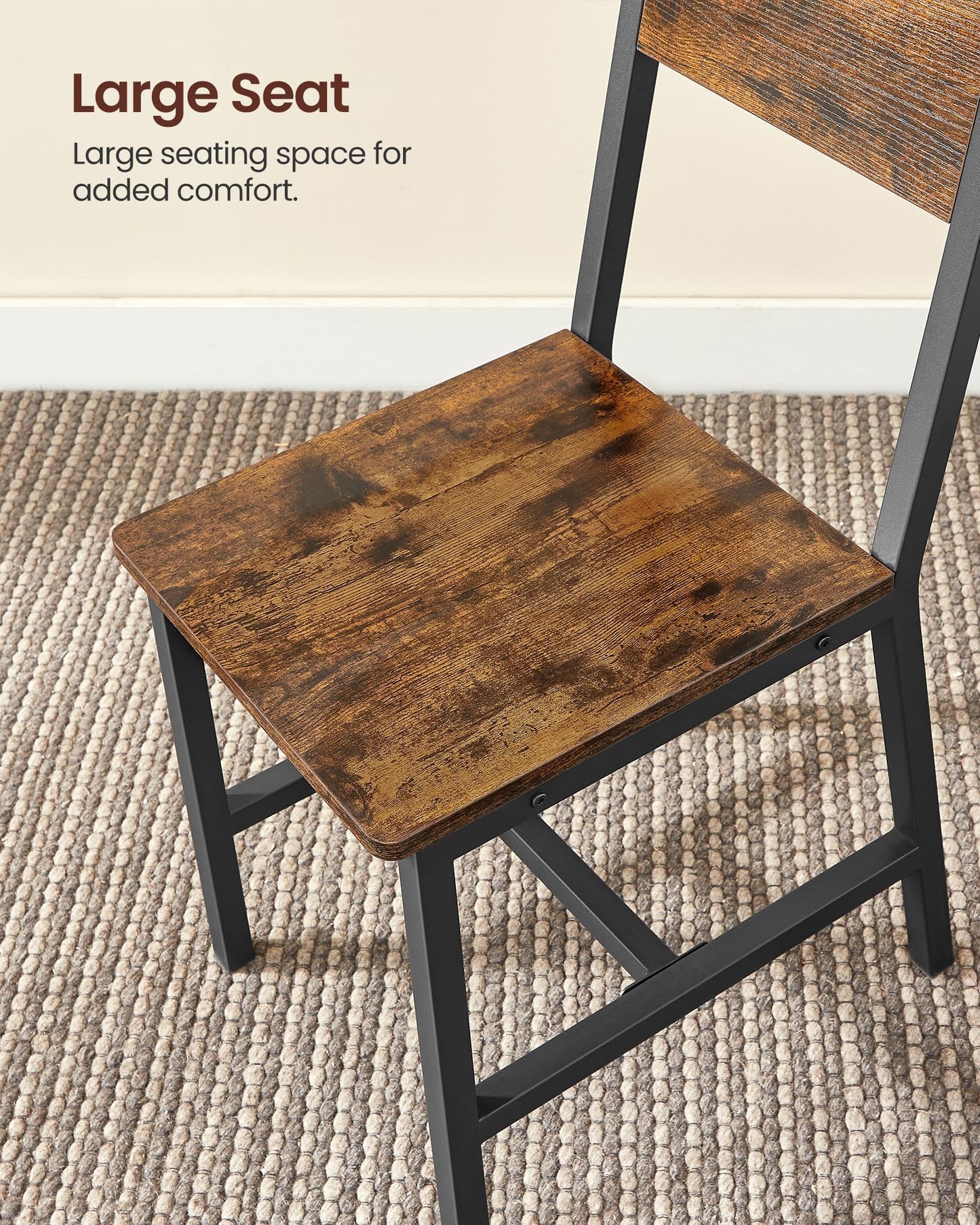 VASAGLE Dining Chair Set of 2, Rustic Wood Chairs with Metal Steel Frame, Easy to Assemble, Comfortable Seat, Modern Farmhouse Chair for Kitchen, Bedroom, Living Room, Rustic Brown and Ink Black