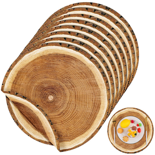 durony 60 Pack 13.8 Inches Wooden Slice Paper Placemats Disposable Rustic Wood Grain Round Table Mats for Vintage Country Wedding Birthday Party Table Setting Decorations