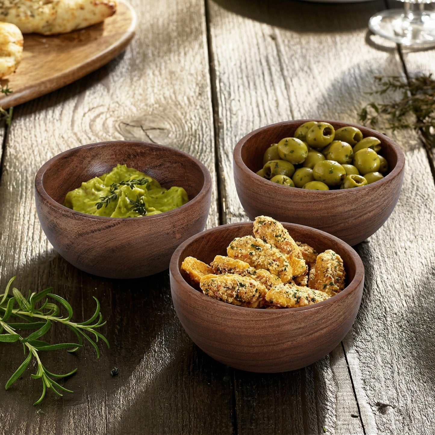 RIANGI Wooden Bowls Set Of 6 Small Acacia Wood Bowl Dessert And Snack Cups 4.2 X 2 Inch 8 Oz Capacity Rustic Mini Wooden Bowl For Dips Condiments Ice Cream Nuts