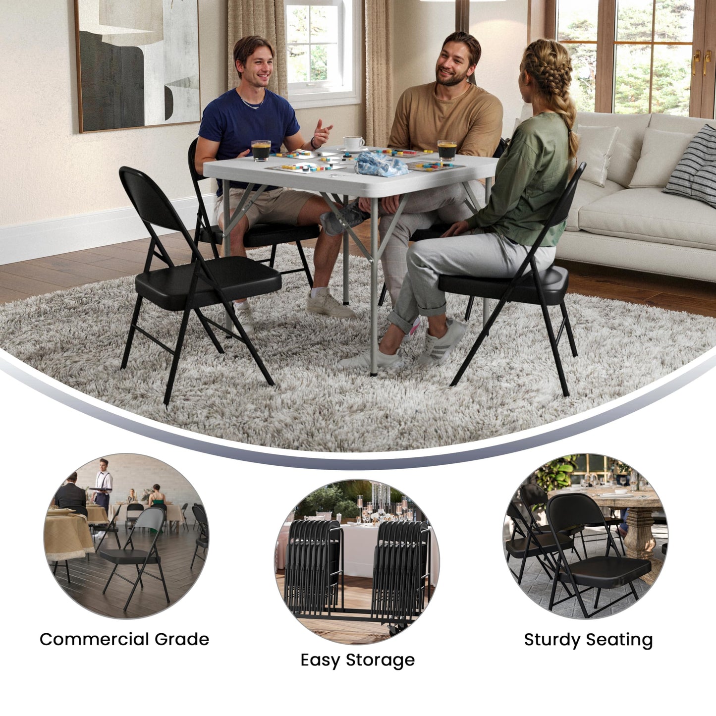 Flash Furniture HERCULES Series Double Braced Black Metal Folding Chair (Pack of 2)