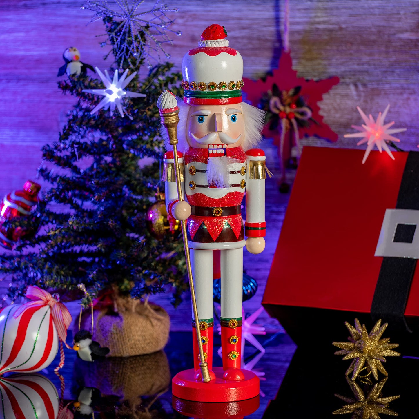 Ornativity Strawberry Toy Soldier Nutcracker - Wooden Strawberry Hat with Cupcake Scepter King Theme Christmas Nutcracker Xmas Figure Holiday Decoration 15"
