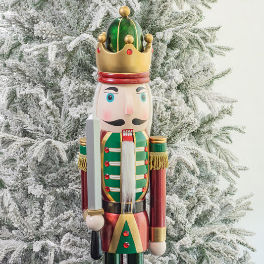 KI Store 4ft Christmas Nutcracker Wooden King Soldier Nutcracker Figurine for Front Door, Porch, Christmas Tree, Mantel, Fireplace