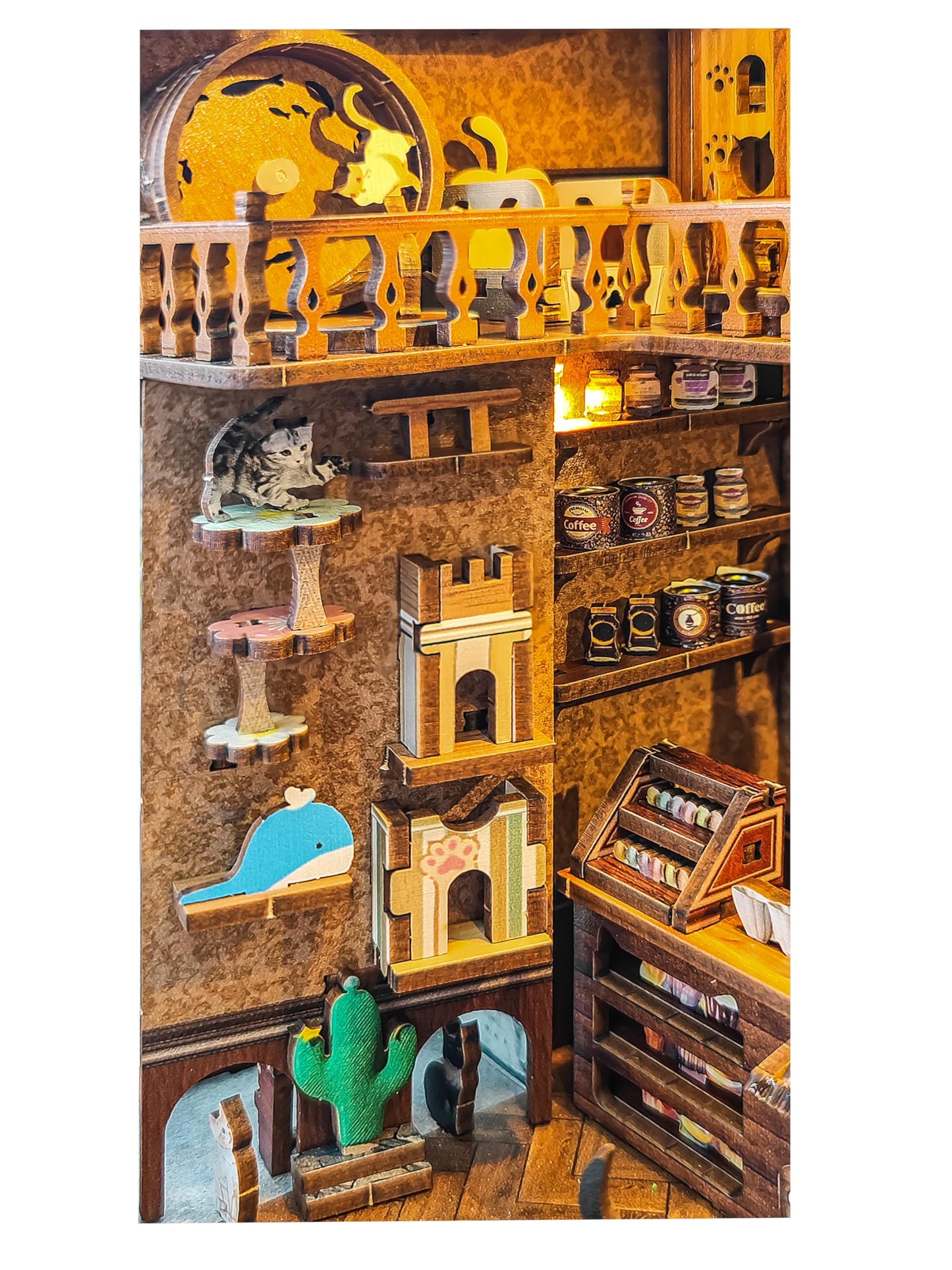 IBOHEYE Book nooks DIY Dollhouse Kit for Adults 3D Stereo Assembly Night Light Sensing Wooden Bookend Jigsaw Building Model Gifts for Family,Friends (Caramel Dreams)
