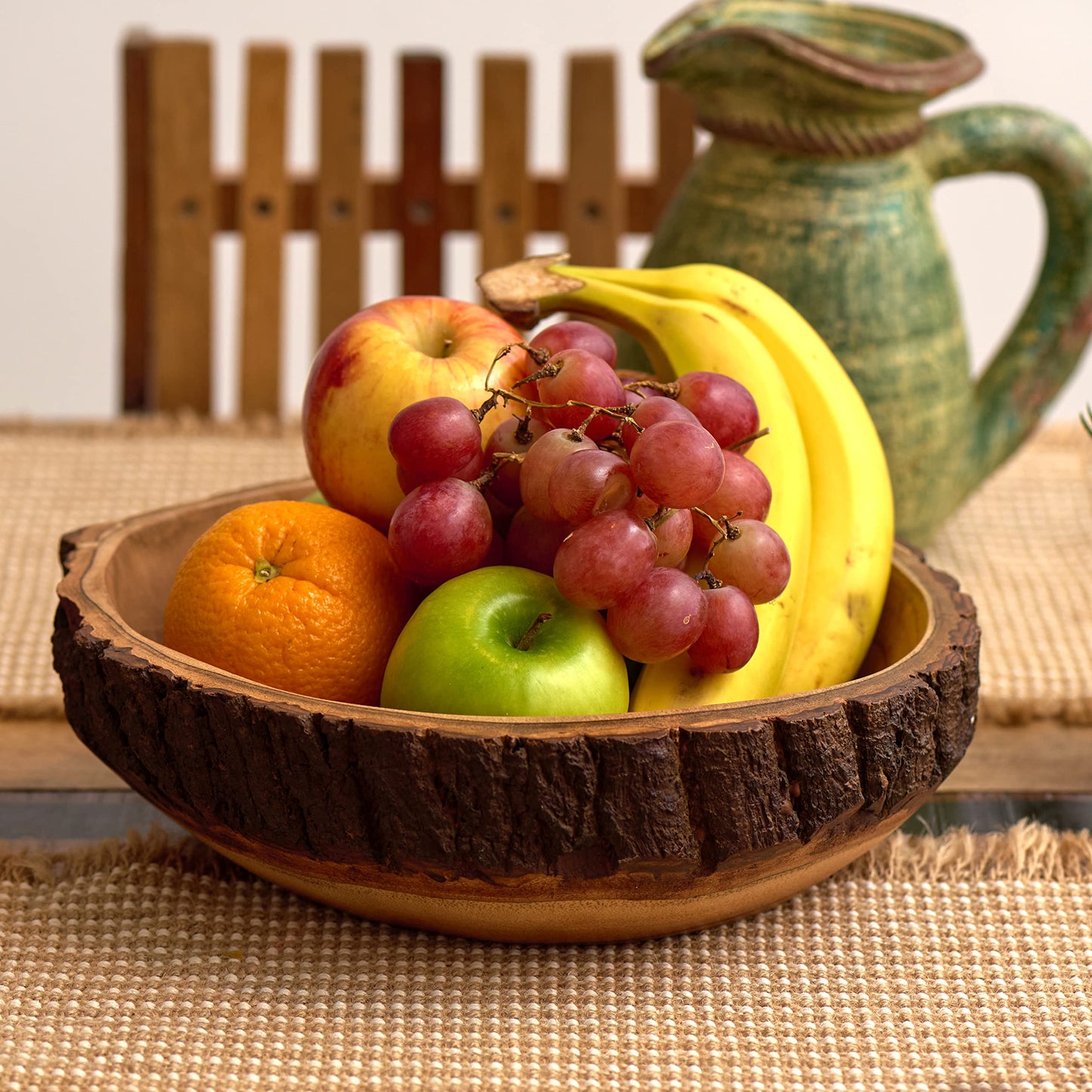 Tapeera Wood Fruit Bowl for Kitchen Counter - Large Decorative Key Tray for Entryway Table - Wooden Holder Basket for Candy and Office (10.5 Inch)