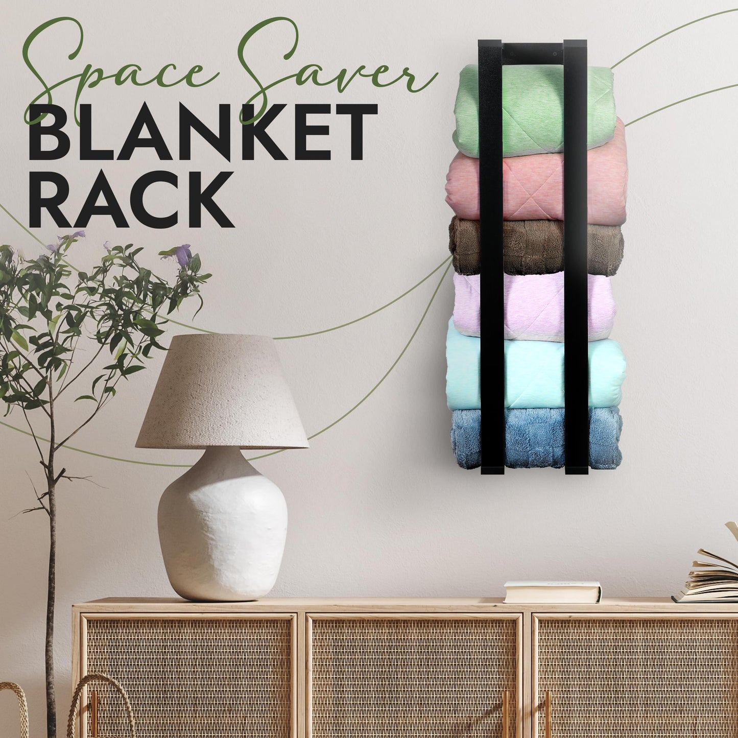 RELODECOR Blanket Wall Rack – Floating Shelf for Living Room & Bedroom, Rustic Wall-Mounted Blanket Holder, Bedding & Towel Organizer, Space-Saving, Stylish Black Design