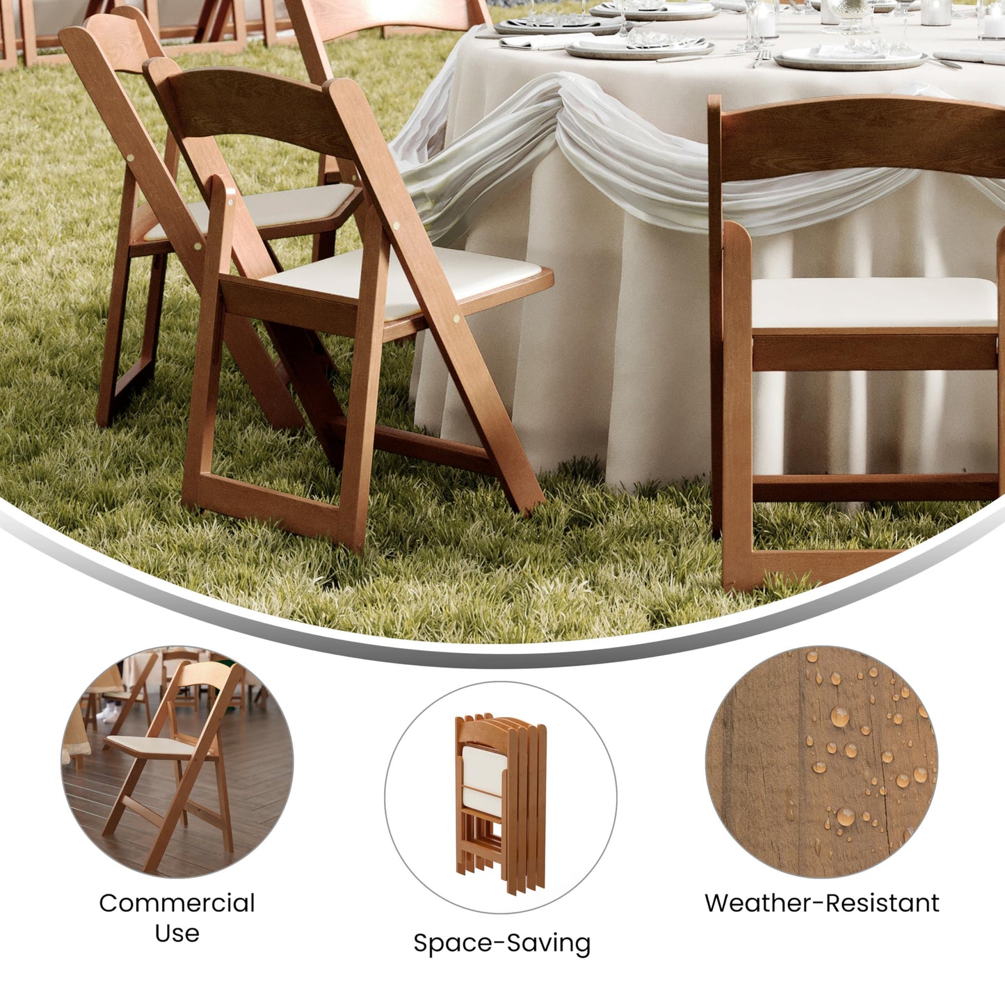 Flash Furniture Hercules Commercial Indoor/Outdoor Folding Event Chair, Wood Look, Weather-Resistant, Lightweight Design, Versatile Use, Set of 2, Chestnut