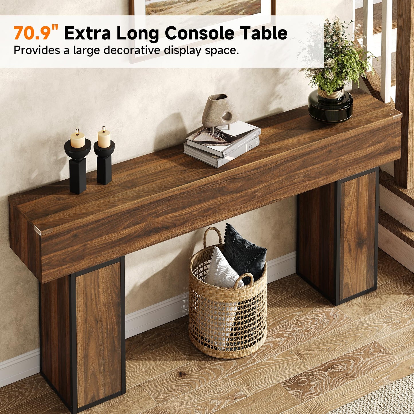 knoworld 70.9-Inch Long Console Table, Wooden Sofa Table Behind Couch Tables, Farmhouse Entryway Table Accent Table for Entrance, Hallway, Living Room, Foyer, Rustic Brown