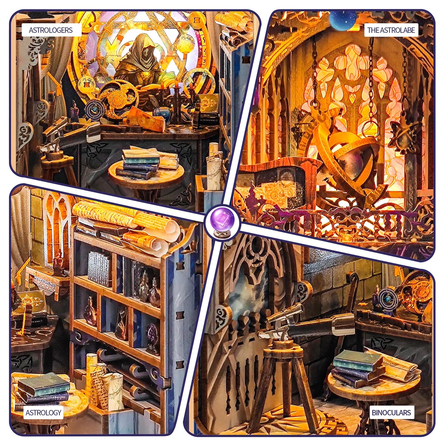 Spilay Book Nook Kits for Adults,Starmap Secrets DIY Miniature House Kit with LED Light, 3D Wooden Puzzle Mini House Building kit for Bookshelf Decor, Desk Decor, Gift for Readers, Teens & Adults