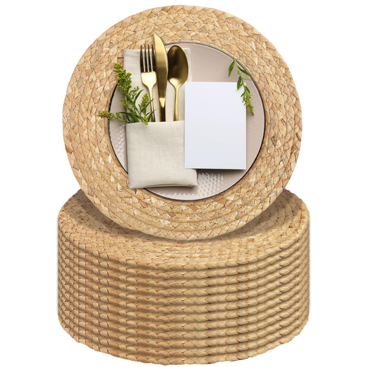Kochorie Set of 12 Round Woven Placemats 12-Inch Natural Water Hyacinth Plant Placemats Hand-Woven Boho Rattan Placemat Wicker Weave Table Mats for Home Dinner Plates Holiday Supplies