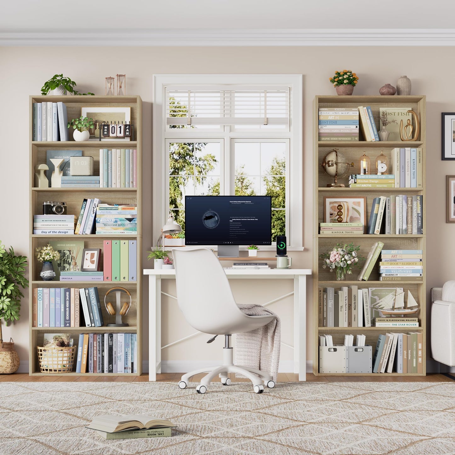 FOTOSOK 6-Tier Open Bookcase and Bookshelf, Freestanding Display Storage Shelves Tall Bookcase for Bedroom, Living Room and Office, Light Oak