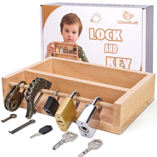 Woodtoe Montessori Lock and Key Toy Set for Kids, Educational Lock Set Keys, Wooden Montessori Materials for 3 4 5 6 Year Old, Preschool Home Classroom STEM Learning Birthday Toy Gift for Toddlers 3-6