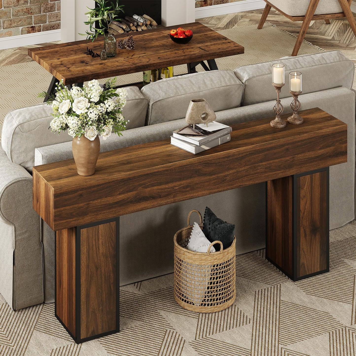 knoworld 70.9-Inch Long Console Table, Wooden Sofa Table Behind Couch Tables, Farmhouse Entryway Table Accent Table for Entrance, Hallway, Living Room, Foyer, Rustic Brown