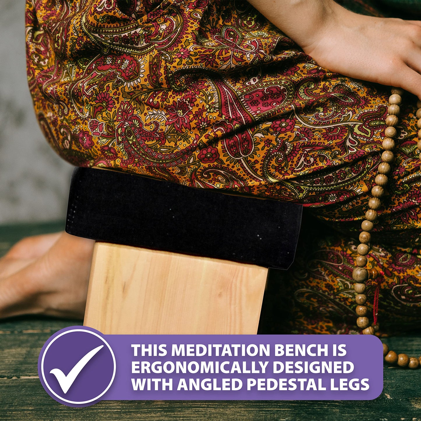 Mudra Crafts Black Foldable Meditation Chair - Yoga Zen Meditation Bench Kneeling Stool - Wooden Meditation Stool with Cushion - Prayer Kneeler Seiza Meditation Seat