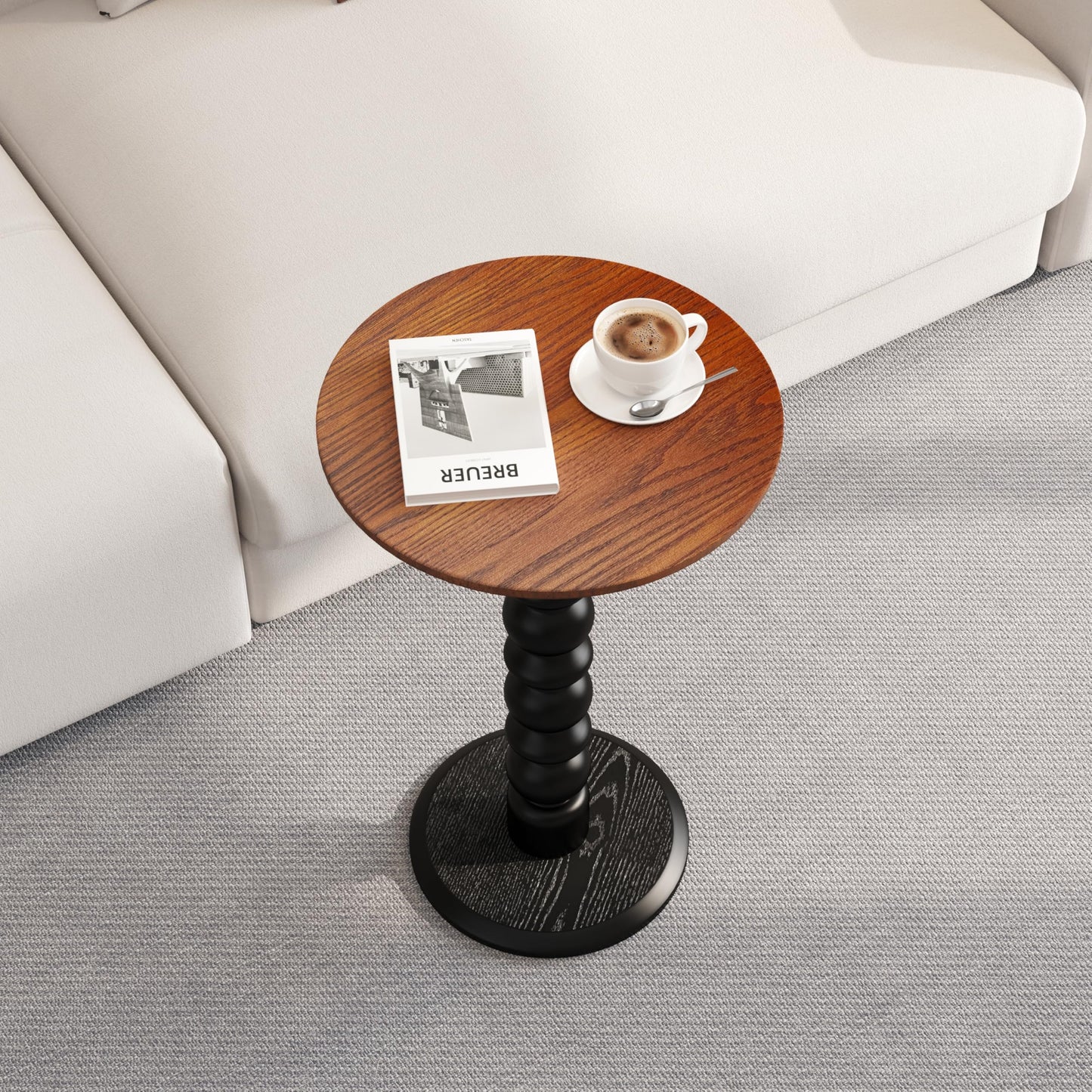 zaowofires Solid Wooden Round Side Table(Walnut/Black, 11.8" W*21.65" H)