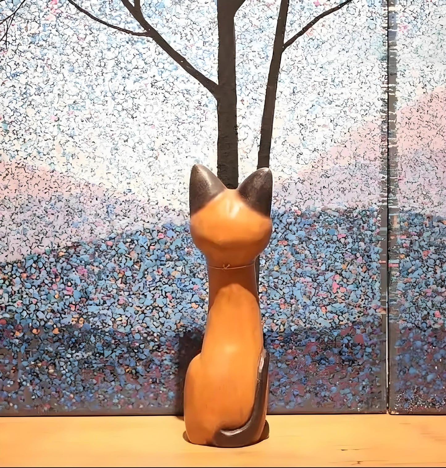 AHZGBL Wooden Cat Figurine, Hand Carved Solid Wood Cat Statue from Thailand, Handcrafted Home Art Decor for Living Rooms, Entryways, Restaurants, Bars, Cafes, Offices, Gift for Cat Lovers(Sitting Cat)
