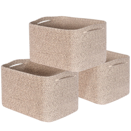 MINTWOOD Design 3-Pack Decorative Woven Storage Baskets for Shelves, Cube Bin Box for Organizing Books, Shoes, Dog Toys, Pantry Closet and Living Room Organizer, Oatmeal Brown